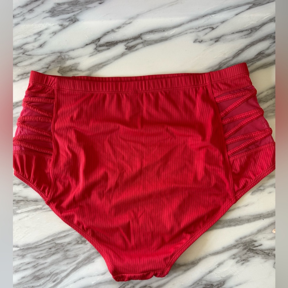 Torrid High Rise Ribbed Lattice Side Swim Bottom - Picture 4 of 8